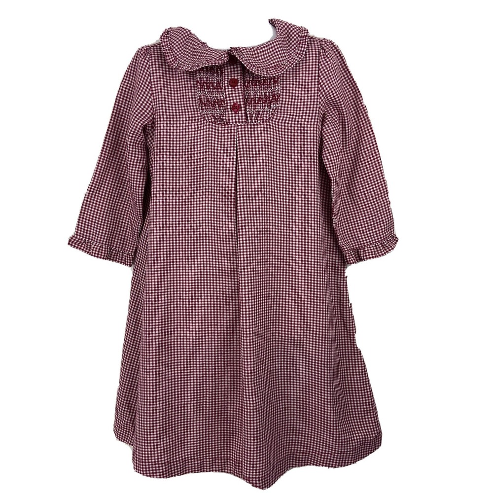 Janie And Jack Girls Gingham Plaid Red & White Dress Christmas Nightgown 3T